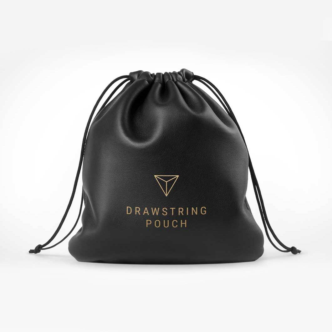 Black Faux Leather Jewelry Pouch With Gold Silk-Screen Printed Custom Logo