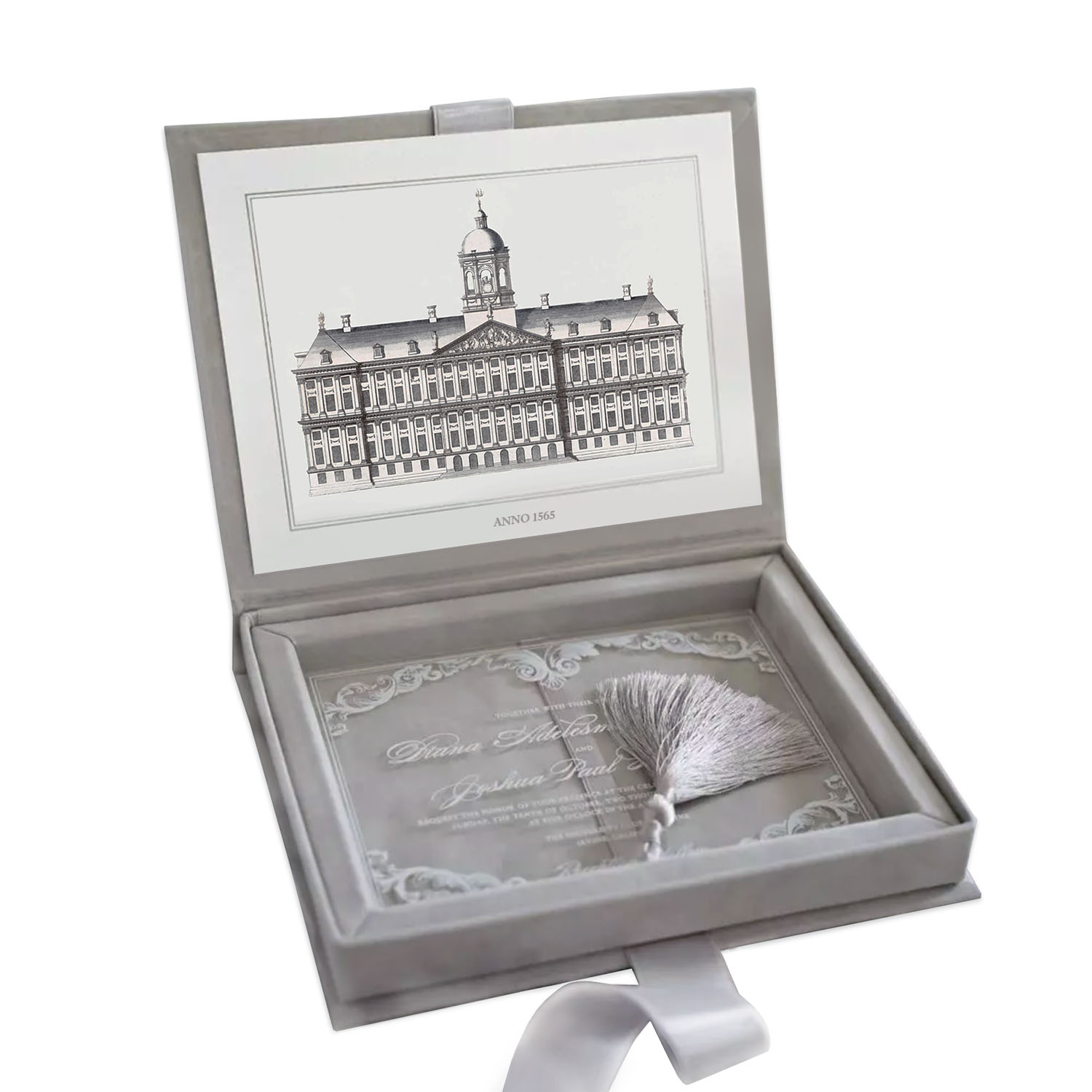 Luxury White Card-Stock Covered Outer Box For Invitation Boxes