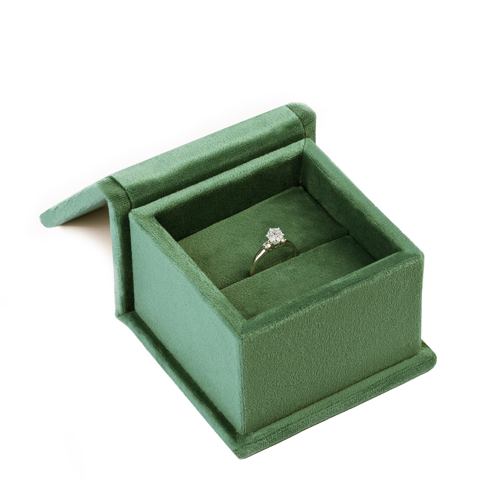 Green Velvet Jewelry Box For Engagement Rings Luxury Wedding