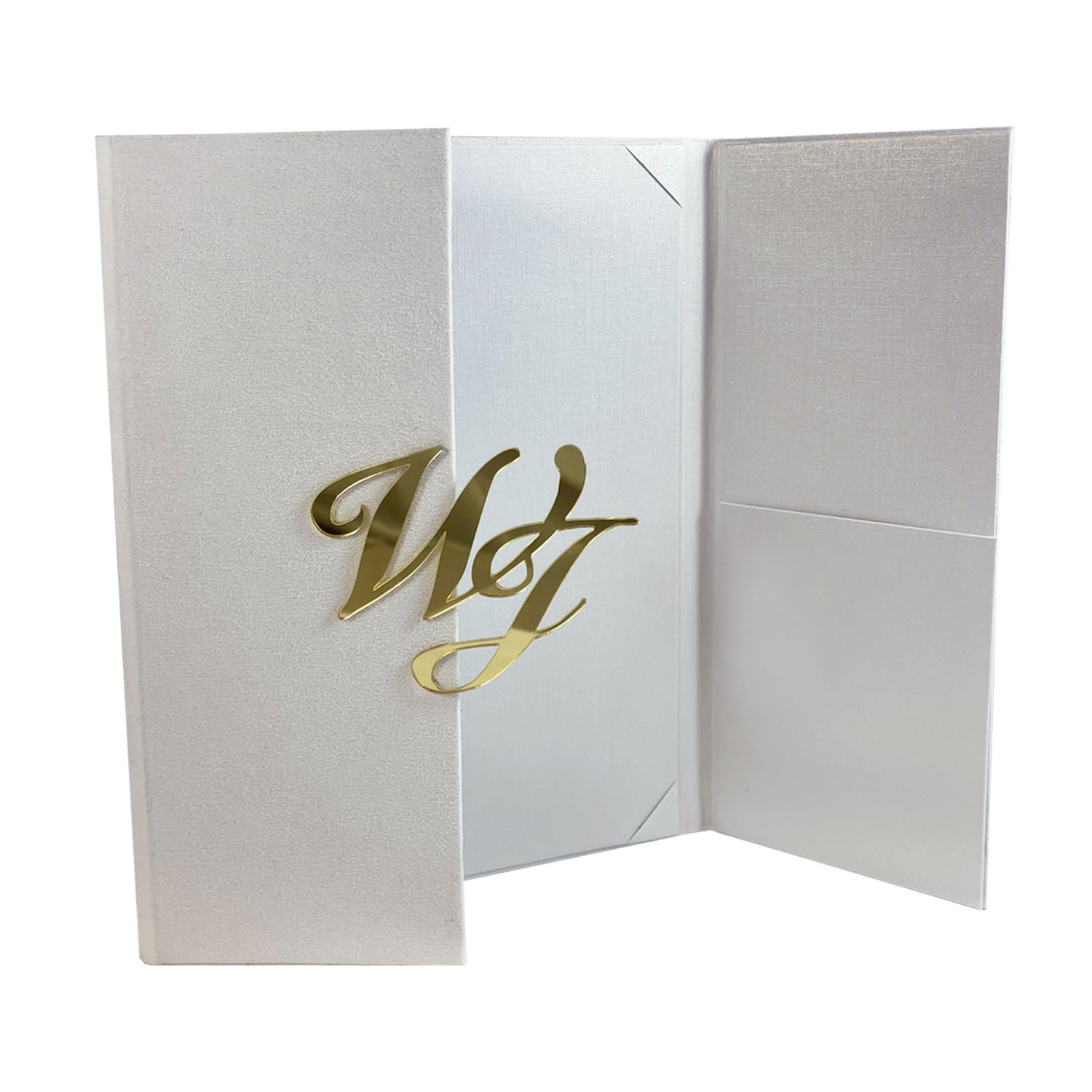 White Paper Invitation Card Box Featuring Gold Foil Stamped Custom Monogram  - Luxury Wedding Invitations, Handmade Invitations & Wedding Favors
