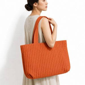 Minimal Style Orange Quilted Canvas Shoulder Bag