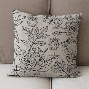 Floral silk screen printed linen pillow cover