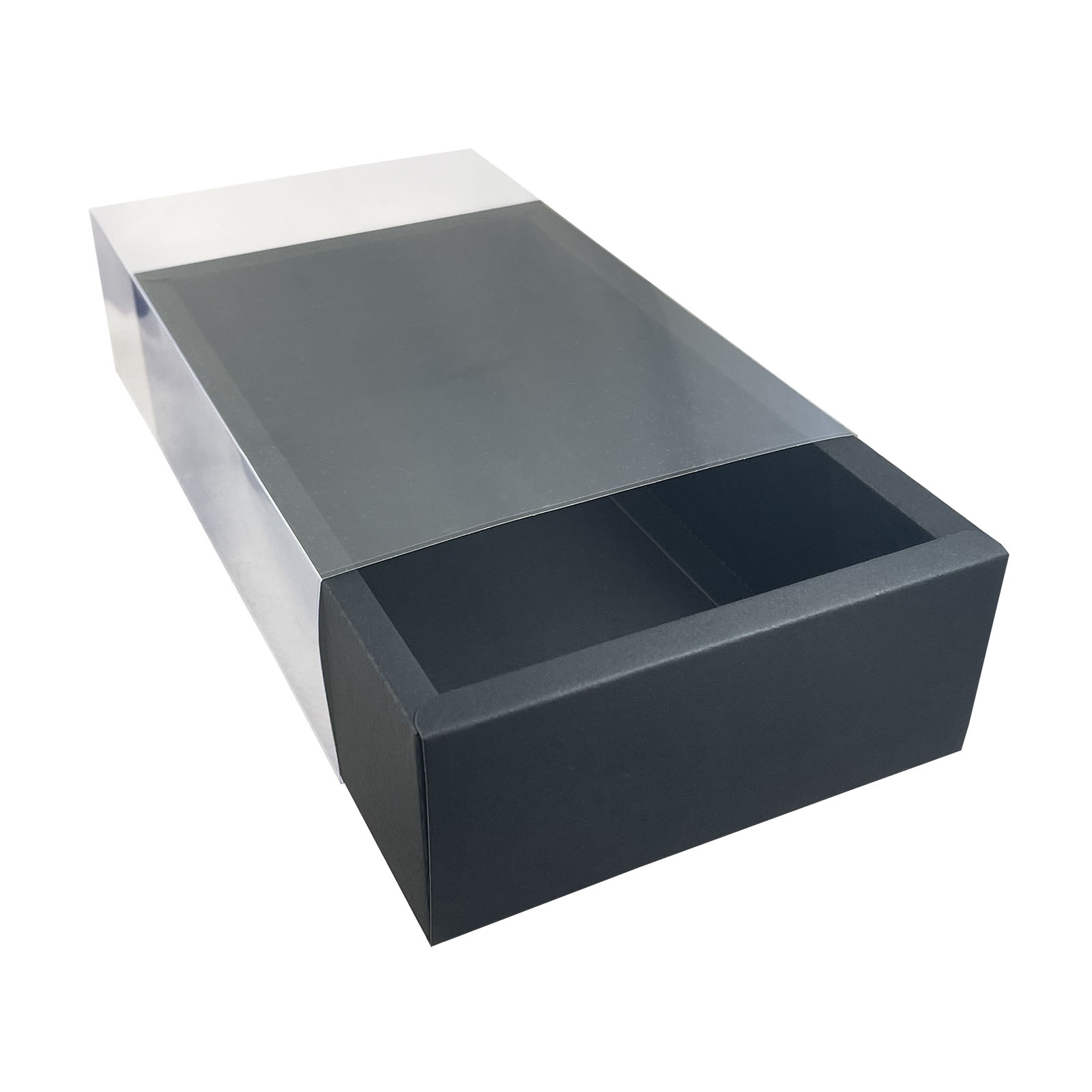 Black folding paper drawer box with transparent cover