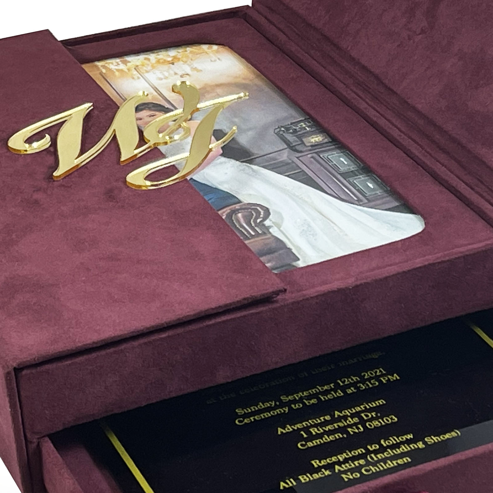 Luxury suede box for acrylic cards and wedding picture