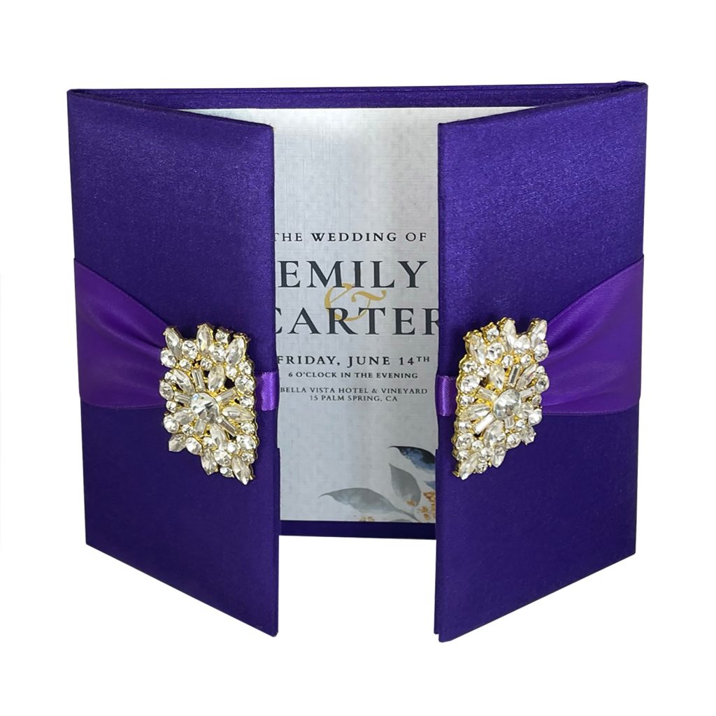 Purple Classic Hard Cover Gatefold Custom Invitation Card Holder