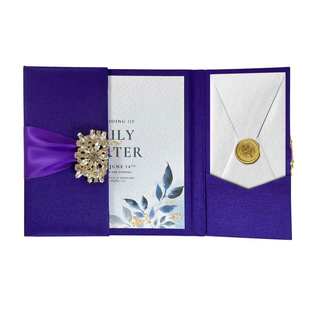 Purple Classic Hard Cover Gatefold Custom Invitation Card Holder