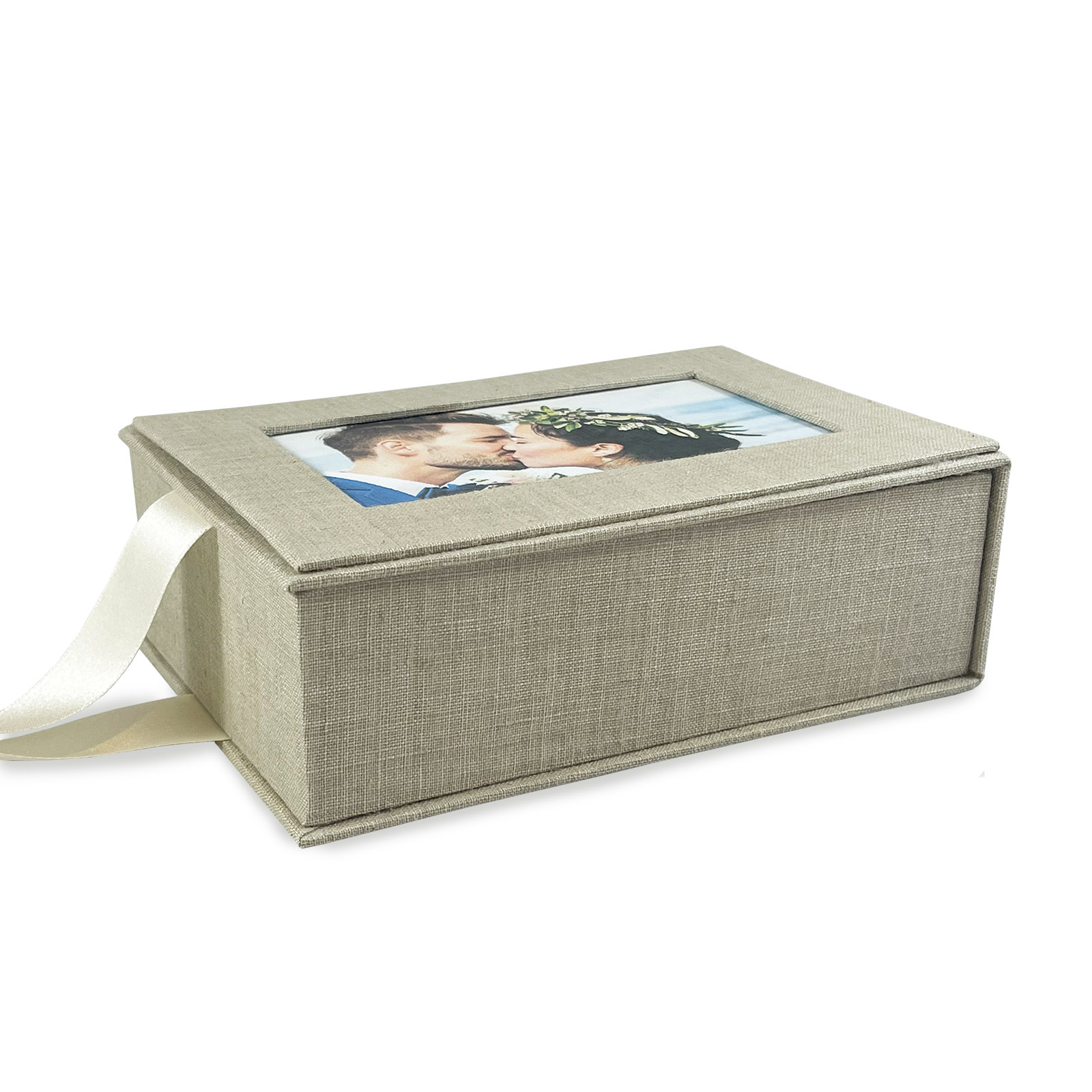 Rustic linen cloth photo box for 4x6 photos