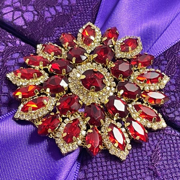 Luxury ruby rhinestone brooch for wedding embellishment