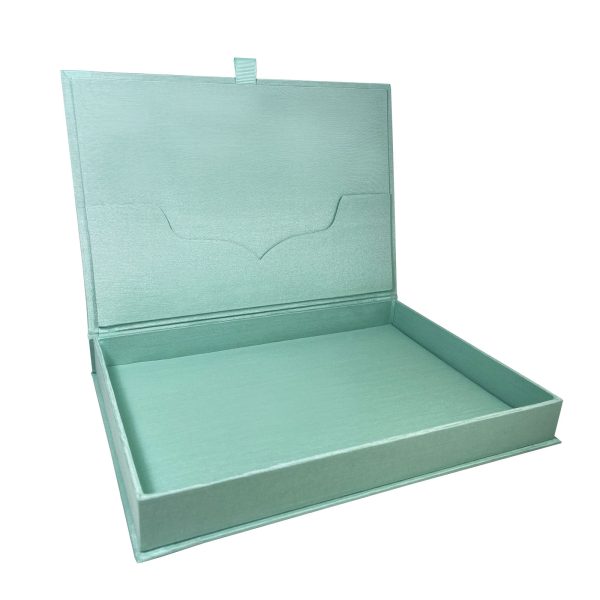 Green-blue silk invitation card box