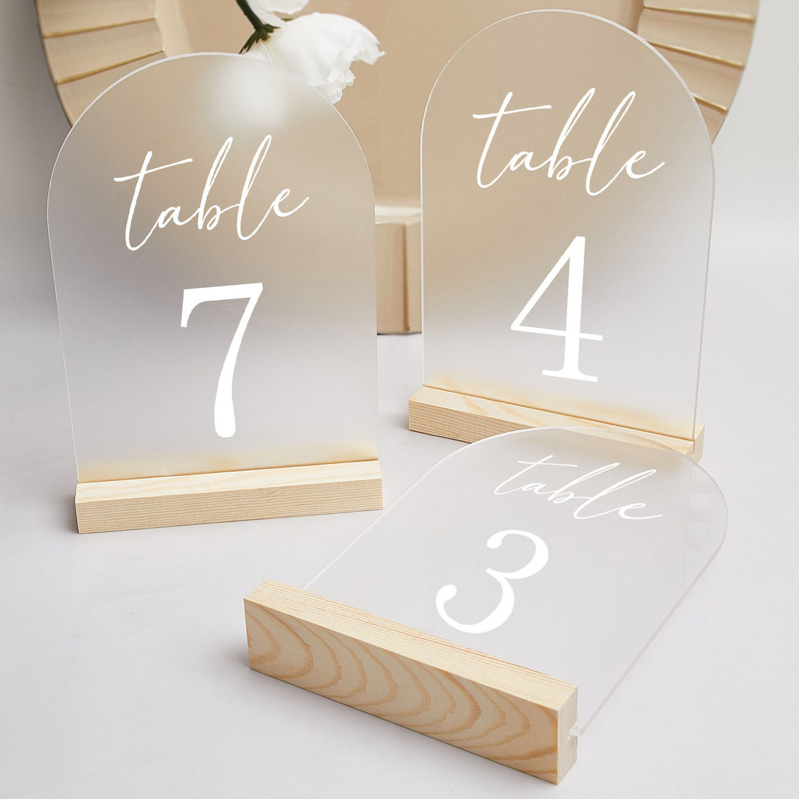 Frost acrylic table number card with stand