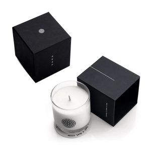 Black candle box with white logo print