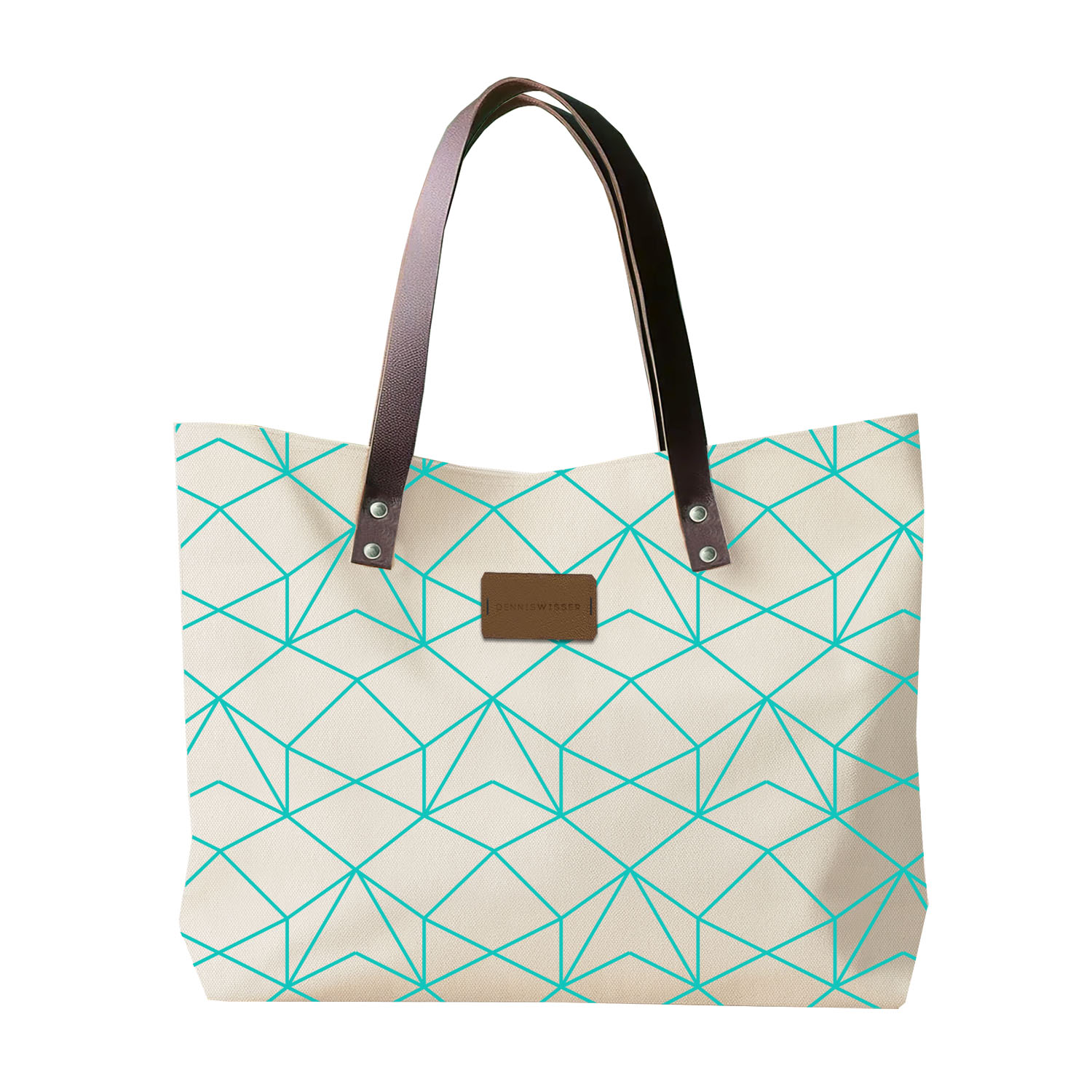 Custom printed cotton canvas tote bag with leather shoulder straps