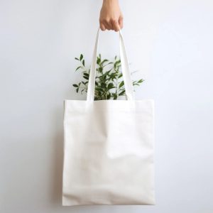 white cotton fabric shopping tote bag