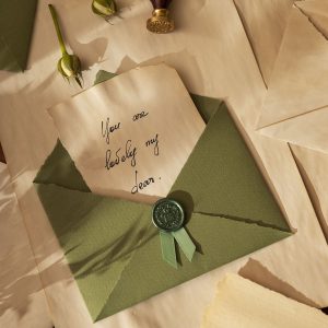 Vintage mulberry paper envelope in green