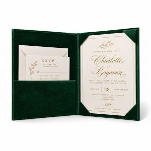 Luxury Custom Monogram Embroidered Velvet Invitation Folio 5.5x7.5 Inches