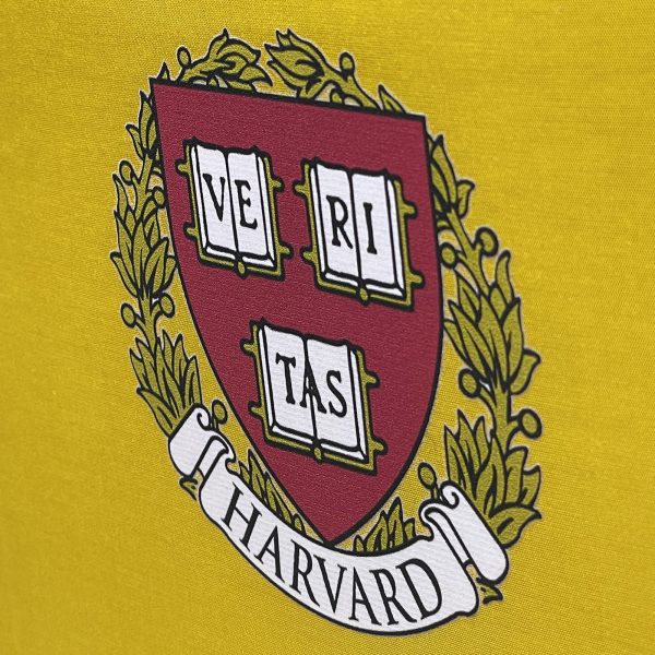 Harvard logo printed on silk fabric