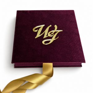 Burgundy Velvet Boxed Wedding Invitation With Acrylic Monogram