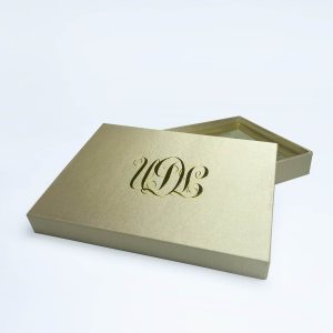 UV monogram silk box for invitation cards and gift packaging