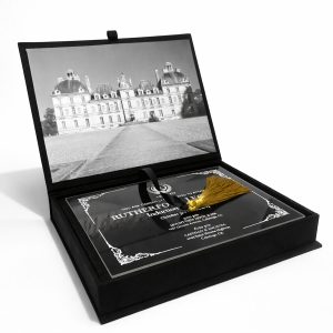 Black suede invitation box
