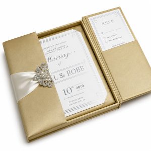 champagne gold silk boxed wedding invitation