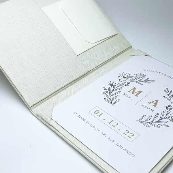 Close-up picture of our linen invitation suite folio