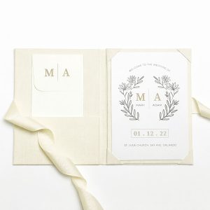Cream linen invitation folio
