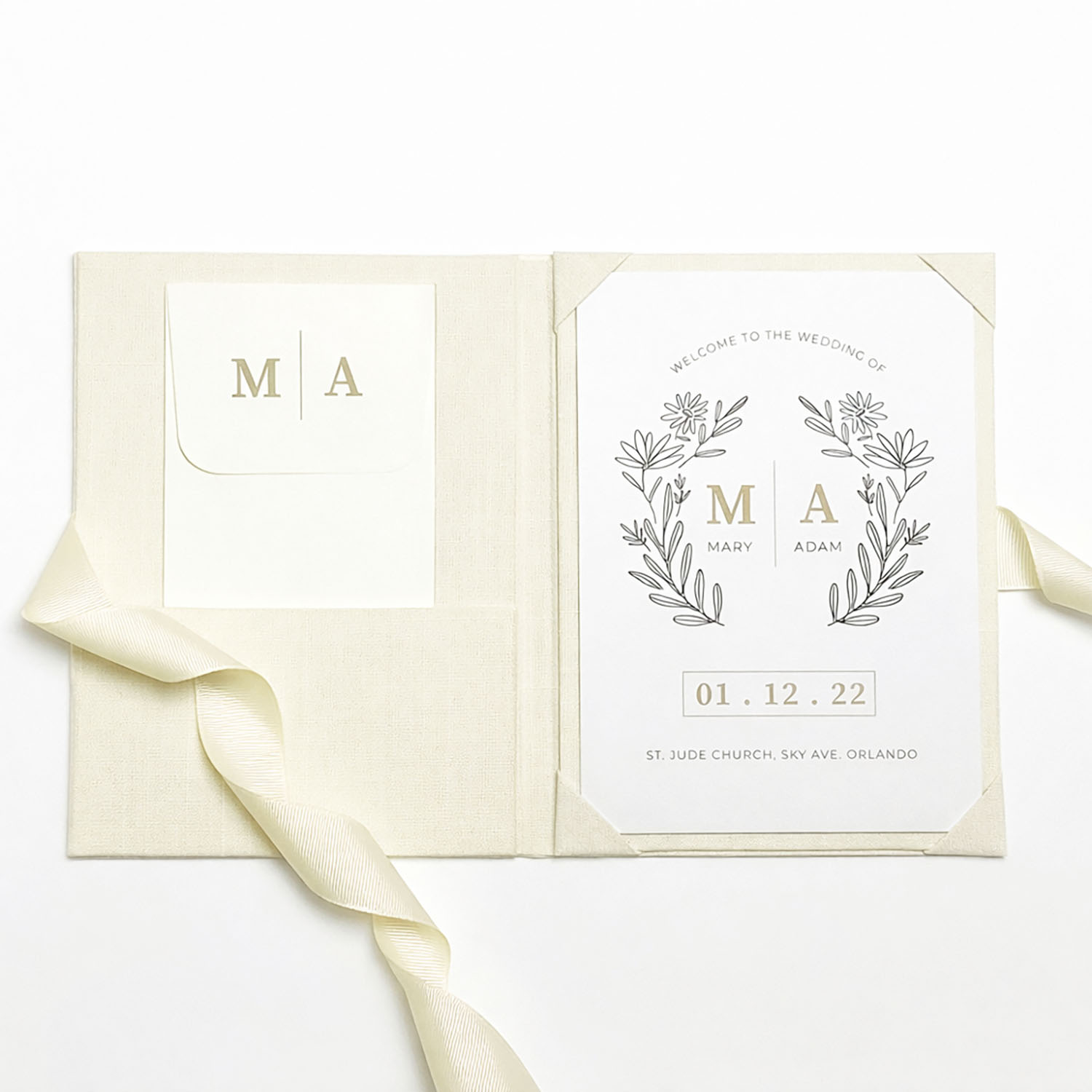 Cream linen invitation folio