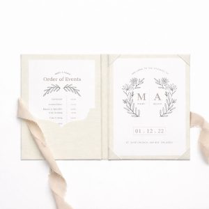 natural linen folio with frayed edges ribbon closure