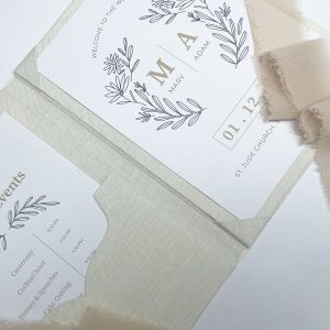 Elegant linen wedding invitation folio