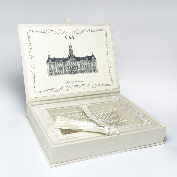 cream suede invitation box