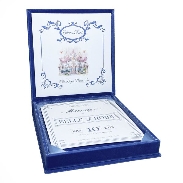 Luxury windsor blue velvet wedding invitation box