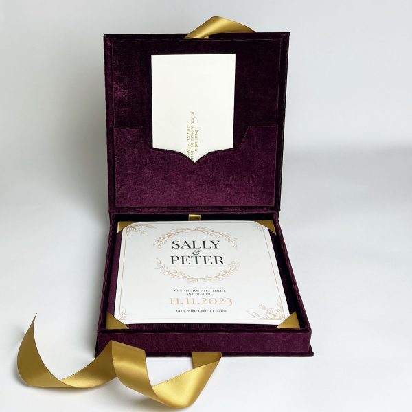 Luxury burgundy velvet invitation box