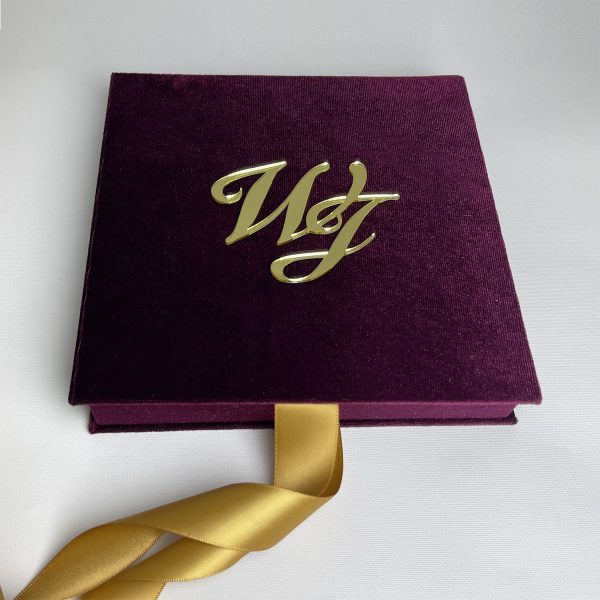 Monogram wedding box with velvet fabric