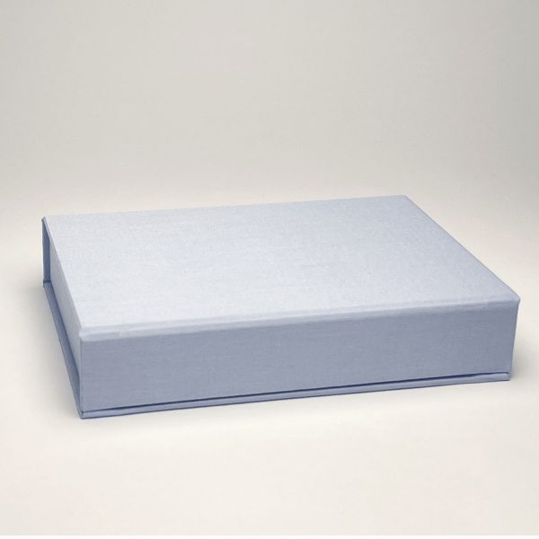 Pale blue magnet closure linen photo box