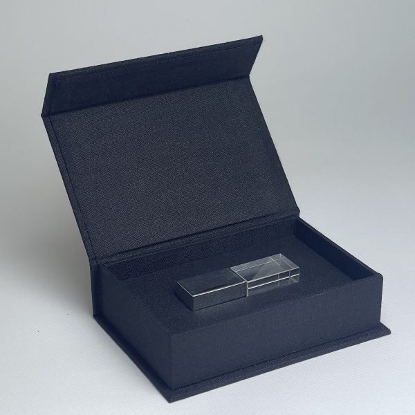 Small black linen USB box