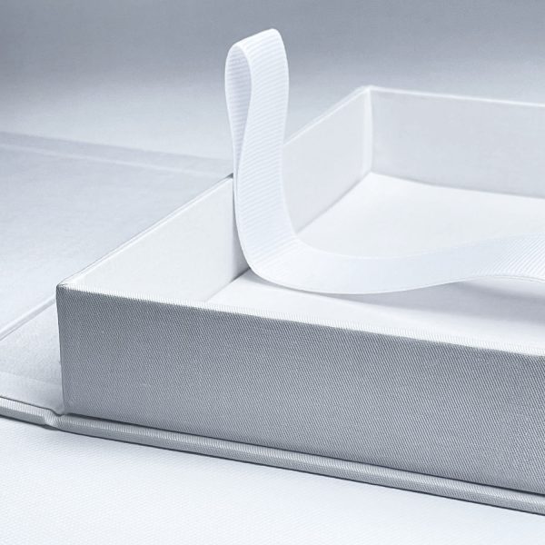 Close-up white linen box