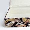 Close-up of printed linen fabric keepsake box