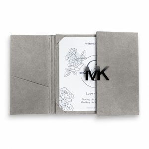 Luxury Grey Velvet Wedding Invitation with Custom Laser-Cut Black Monogram