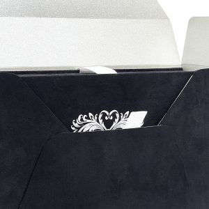 Close-up view of velvet mailing envelope box