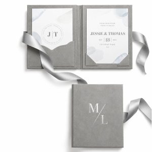 luxury suede invitation folio foil stamped monogram
