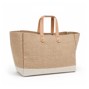 Large Jute Tote Bag With Leather Handle