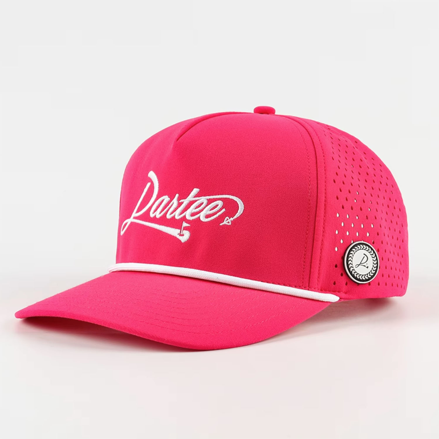 Pink baseball hat with white embroidery