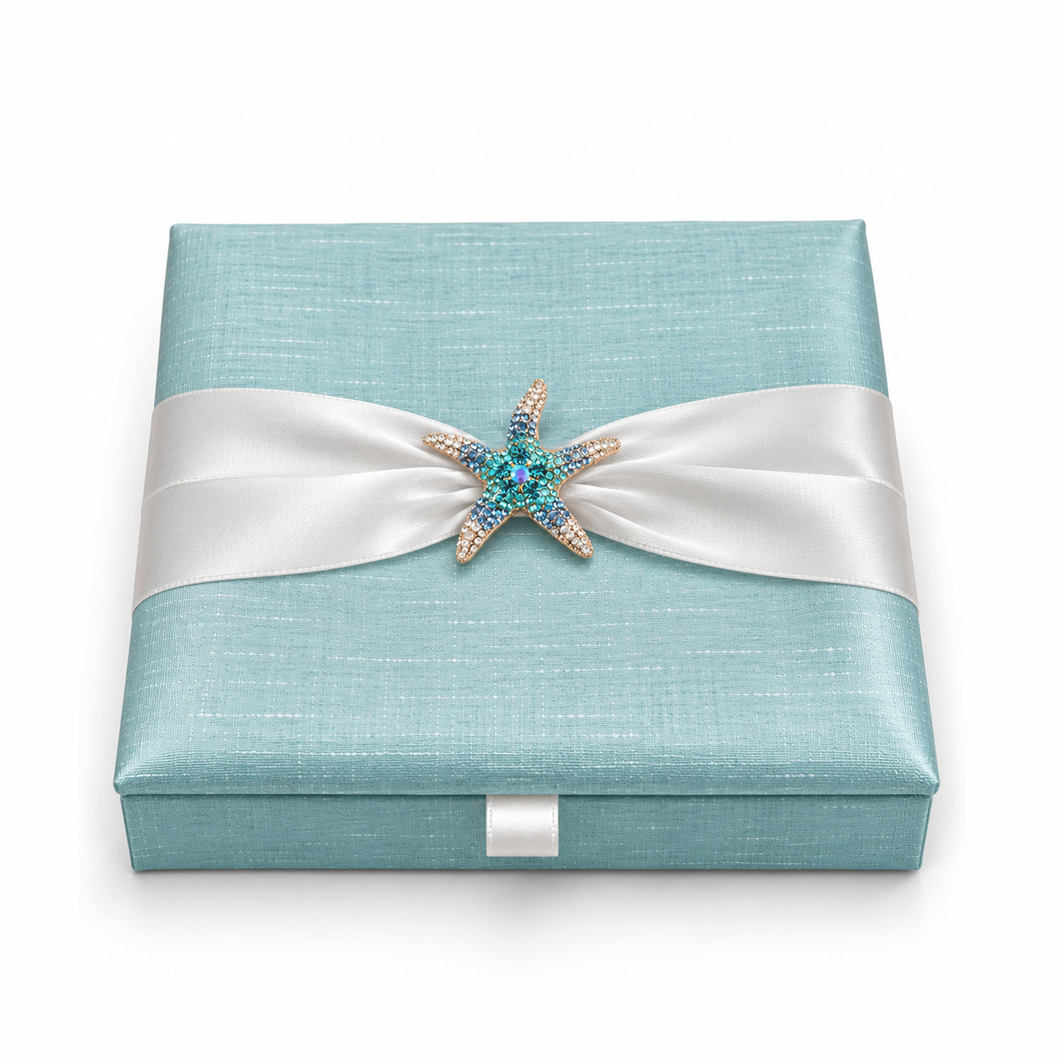 starfish crystal brooch embellished beach wedding silk invitation box