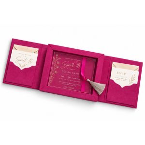 luxury sweet 16 suede invitation box deep pink