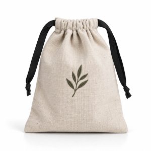 custom embroidered linen drawstring bag