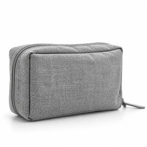 Premium Grey Linen Cosmetic Pouch with YKK Zipper